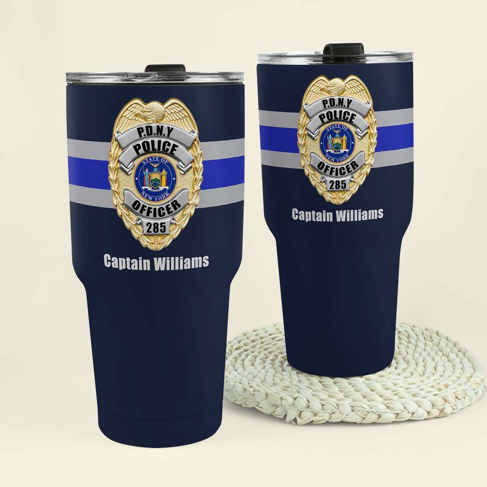 Police Badge with Customized State Seal - Personalized Tumbler Cup - Gift for Police - Drinkware - GoDuckee