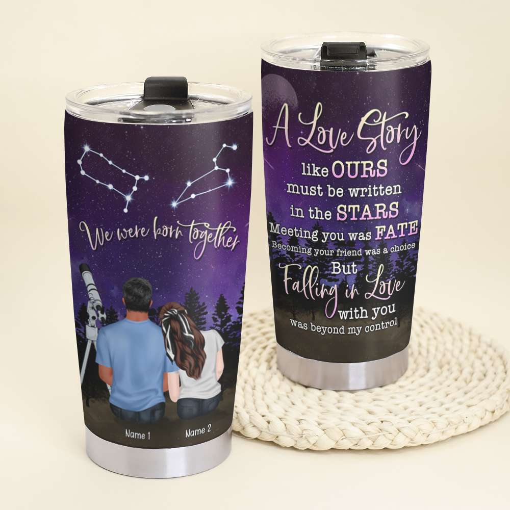 Personalized Zodiac Couple Tumbler - We Were Born Together - Tumbler Cup - GoDuckee