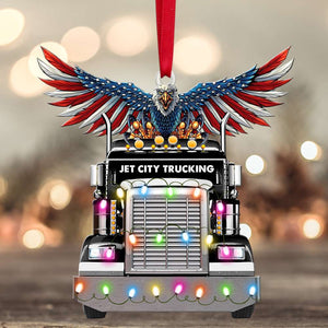 American Trucker With Eagle - Personalized Christmas Ornament - Ornament - GoDuckee