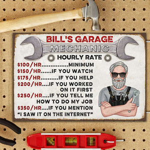 Garage Hourly Rate, Personalized Metal Sign, Funny Gift for Mechanic - Metal Wall Art - GoDuckee