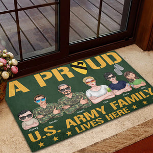 A Proud Veteran Family Lives Here Personalized Veteran Doormat - Doormat - GoDuckee