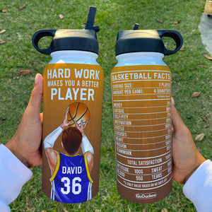 Personalized Basketball Player Water Bottle - Hard Work Makes You A Better Player - Water Bottles - GoDuckee