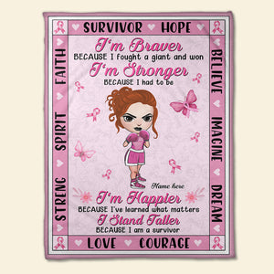 Breast Cancer Awareness - Personalized Boxing Girl Blanket - Braver Because I Fought A Giant and Won - Blanket - GoDuckee