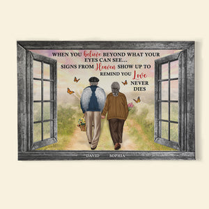 Personalized Memorial Couple Canvas Print, Heaven Signs Show Up To Remind You Love Never Dies, Old Couple Walking Together - Poster & Canvas - GoDuckee