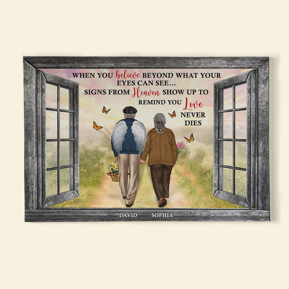 Personalized Memorial Couple Canvas Print, Heaven Signs Show Up To Rem -  GoDuckee