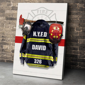Personalized Firefighter Uniform Poster - Thin Red Line Background - Poster & Canvas - GoDuckee