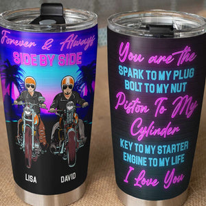 Personalized Biker Couple Tumbler - Forever and Always Side By Side - Marriage Chapter - Tumbler Cup - GoDuckee