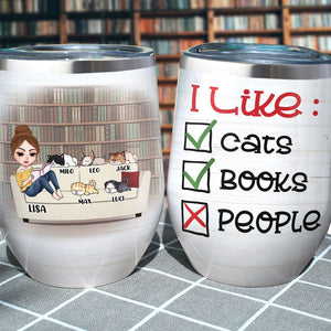 Personalized Reading Girl & Cat Breeds Wine Tumbler - I Like Cats And Books - Wine Tumbler - GoDuckee