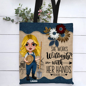 She Works Willingly With Her Hands, Personalized Tote Bag, Gifts for Female Farmers - Tote Bag - GoDuckee