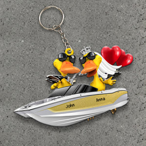 Waterskiing Duck Couple - Personalized Keychain - Valentines, Anniversary Gift for Him/Her - Ornament - GoDuckee