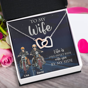 Biker Couple Life is One Sweet Ride With You By My Side Personalized Interlocking Hearts Necklace - Jewelry - GoDuckee