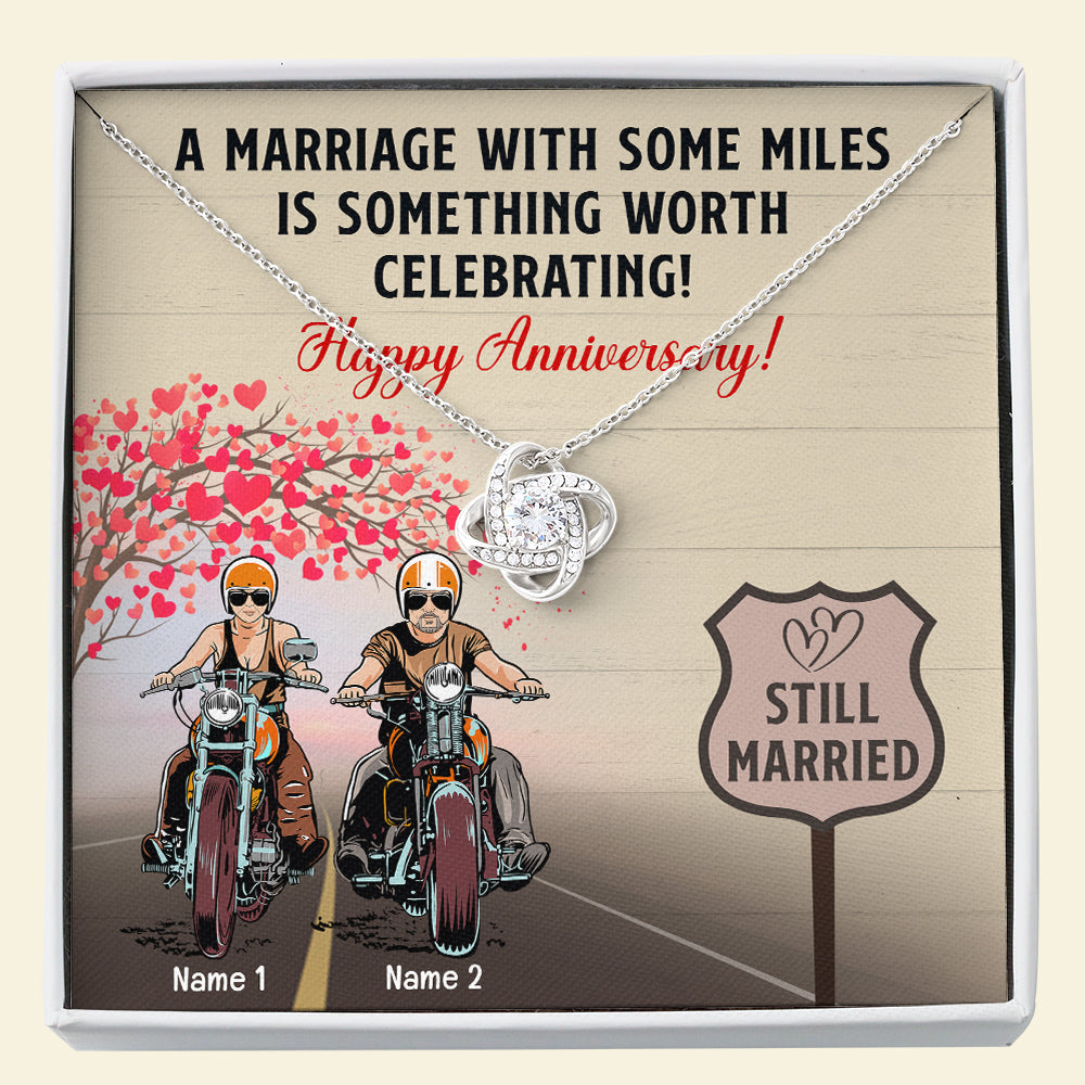 Biker Couple A Marriage With Some Miles - Personalized Love Knot Necklace - Anniversary Gift for Him/Her - Couple On The Ride - Jewelry - GoDuckee