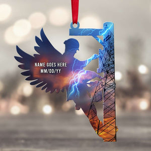 Lineman Honoring All who are serving or passed away, Lightning Lineman Pole - Personalized Christmas Ornament - Ornament - GoDuckee
