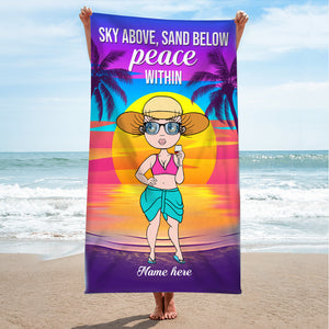 Just A Girl With Peace, Sky Above, Sand Below - Personalized Beach Towel - Summer Gifts For Wife, Girlfriend - Beach Towel - GoDuckee