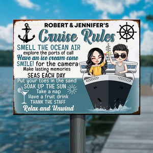 Personalized Cruising Couple Metal Sign - Cruise Rules Relax and Unwind - Metal Wall Art - GoDuckee