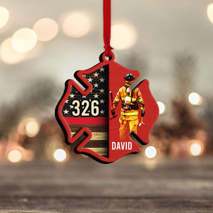 Firefighter Shield - Personalized Wood Ornament - Gift for Firefighters - Back Firefighter - Ornament - GoDuckee