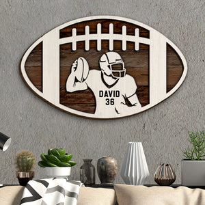 American Football with Player Insider - Personalized 3D 2-Layered Wood Art - Gift for Football Players - Wood Sign - GoDuckee