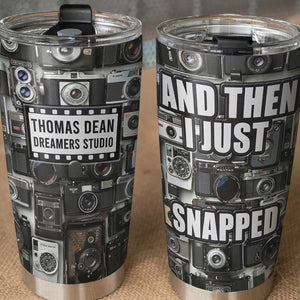 Personalized Photography Tumbler - Dreamer Studio And Then I Just Snapped - Cameras Pattern - Tumbler Cup - GoDuckee