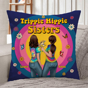 Friends Trippie Hippie Sisters - Personalized Pillow - Gift for Friends - Back Hippie Friends - Pillow - GoDuckee