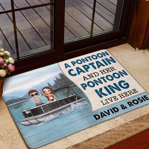 Personalized Pontoon Couple Dolls Doormat - A Pontoon Captain and Her Pontoon King - Doormat - GoDuckee