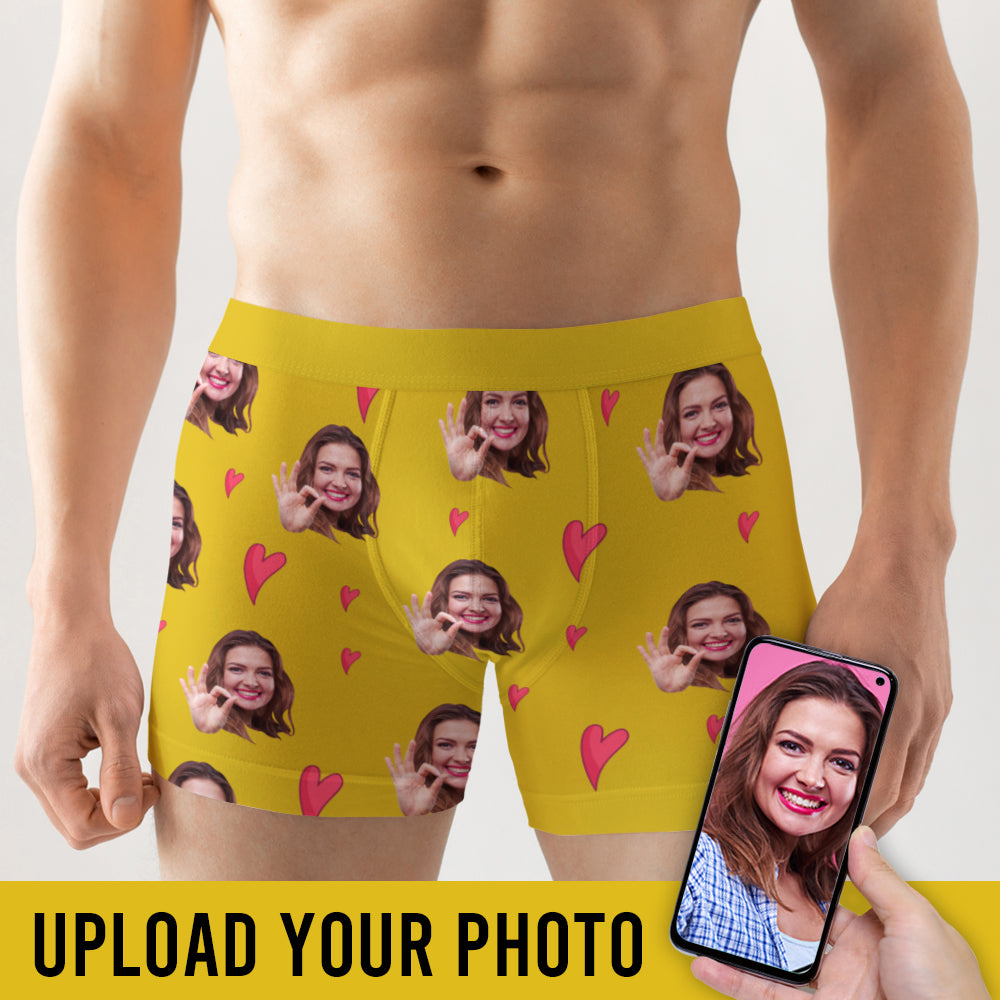 Custom Photo Men Boxer Briefs Yellow Heart - Boxer Briefs - GoDuckee