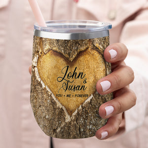 Personalized Couple Tumbler, Gift For Couple, Couple Heart Carved Tree - Wine Tumbler - GoDuckee