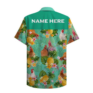 Custom Farmer's Name Hawaiian Shirt - Chicken & Floral Pattern - Hawaiian Shirts - GoDuckee