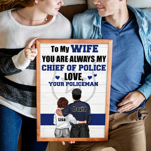 Personalized Police Couple Poster - To My Wife You Are Always My Chief Of Police - Thin Blue Line Background - Poster & Canvas - GoDuckee