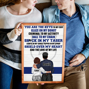 Personalized Police Couple Poster - You Are The Keys To My Cuff - Thin Blue Line Background - Poster & Canvas - GoDuckee