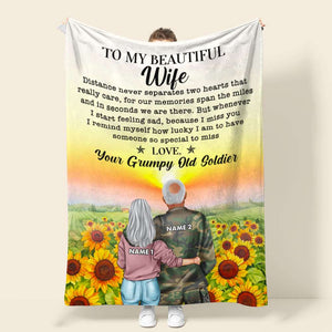 Personalized Military Couple Blanket - Distance Never Separates Two Hearts That Really Care - Sunflower - Blanket - GoDuckee