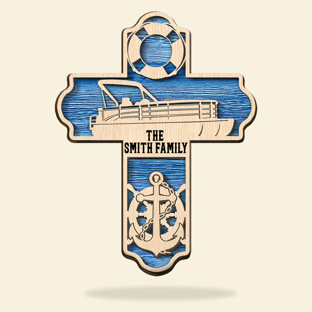 Pontoon Cross Personalized 3D 2-Layered Wood Art - Wood Sign - GoDuckee