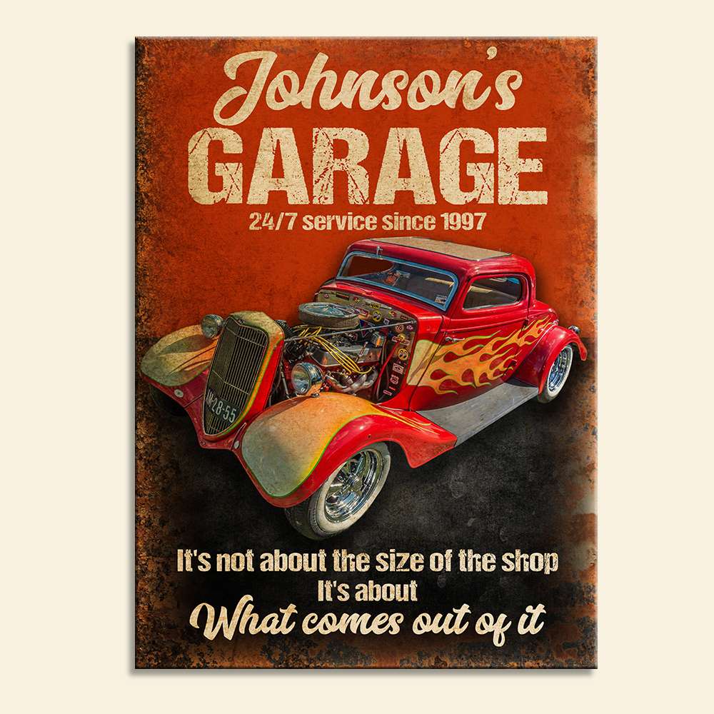 Custom Hot Rod Garage Metal Sign - It's Not About The Size Of The Shop Racing Car - Metal Wall Art - GoDuckee