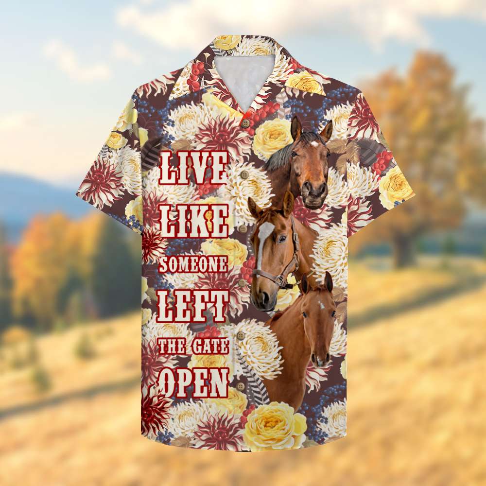 GoDuckee Farmer Hawaiian Shirt, Aloha Shirt - Live Like Someone Left The Gate Open