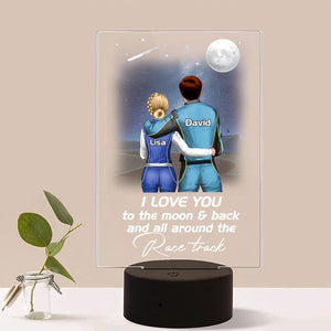 Racing Couple I Love You To The Moon & Back And All Around The Race Track Personalized Led Night Light Gift For Couples - Led Night Light - GoDuckee