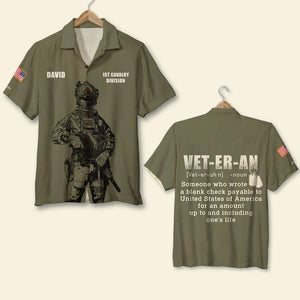 Veteran Hawaiian Shirt - Custom Military Unit - A Blank Check Payable, Soldier Front - Hawaiian Shirts - GoDuckee