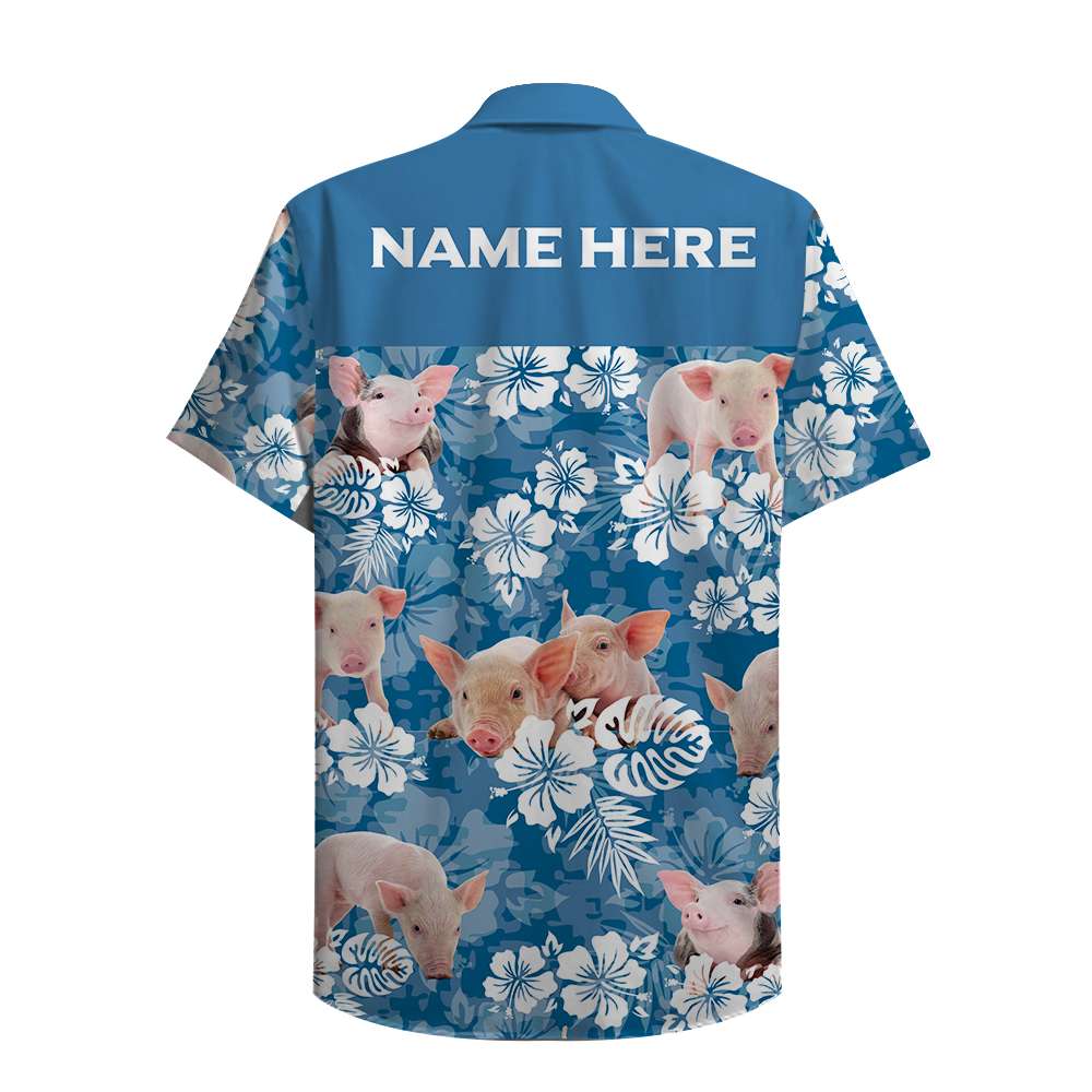 Custom Farmer's Name Hawaiian Shirt - Pig & Floral Pattern - Hawaiian Shirts - GoDuckee