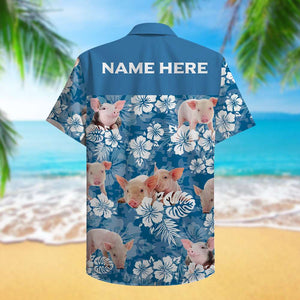 Custom Farmer's Name Hawaiian Shirt - Pig & Floral Pattern - Hawaiian Shirts - GoDuckee