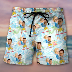 Custom Face Surfing Hawaiian Shirt and Men Beach Shorts - Hawaiian Shirts - GoDuckee