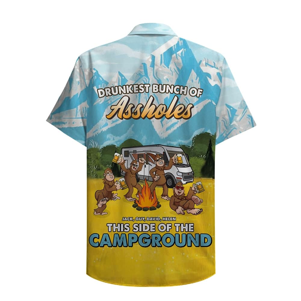 Personalized Camping Bigfoot Hawaiian Shirt - Beer Friends - Drunkest Bunch Of Assholes - Hawaiian Shirts - GoDuckee