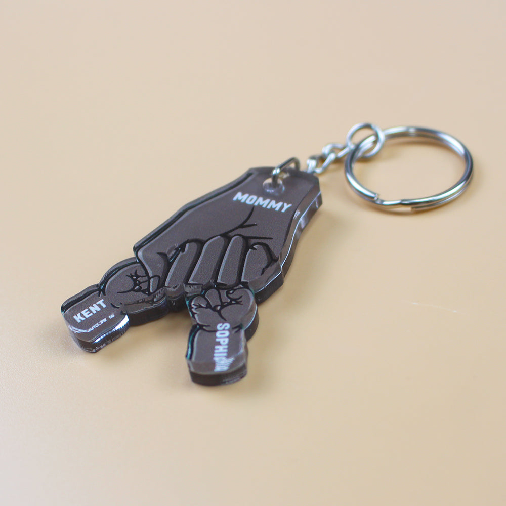 Dad and Kids Fist Bump, Personalized Keychain, Father's Day Gifts for Dads - Keychains - GoDuckee