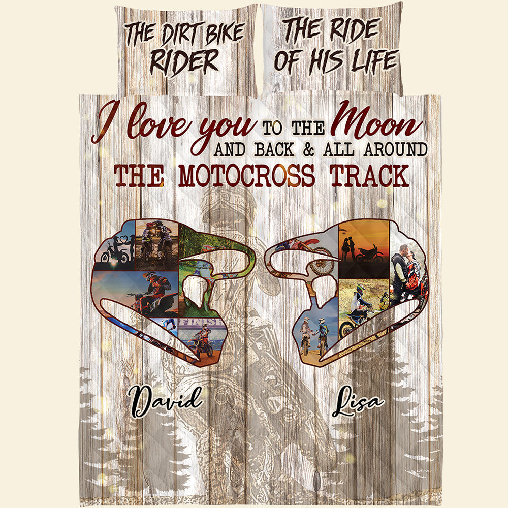 Motocross Couple I Love You To The Moon And Back Personalized Quilt Bed Set - Quilts & Comforters - GoDuckee