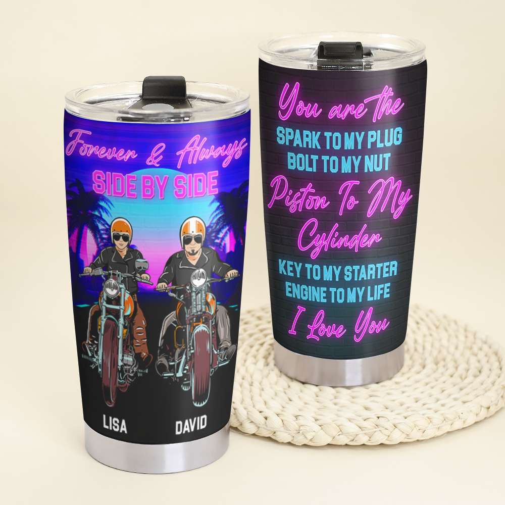 Personalized Biker Couple Tumbler - Forever and Always Side By Side - Marriage Chapter - Tumbler Cup - GoDuckee