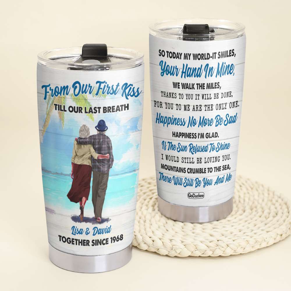 From Our First Kiss Till Our Last Breath Personalized Beach Tumbler Cup, Gift For Couple - Tumbler Cup - GoDuckee