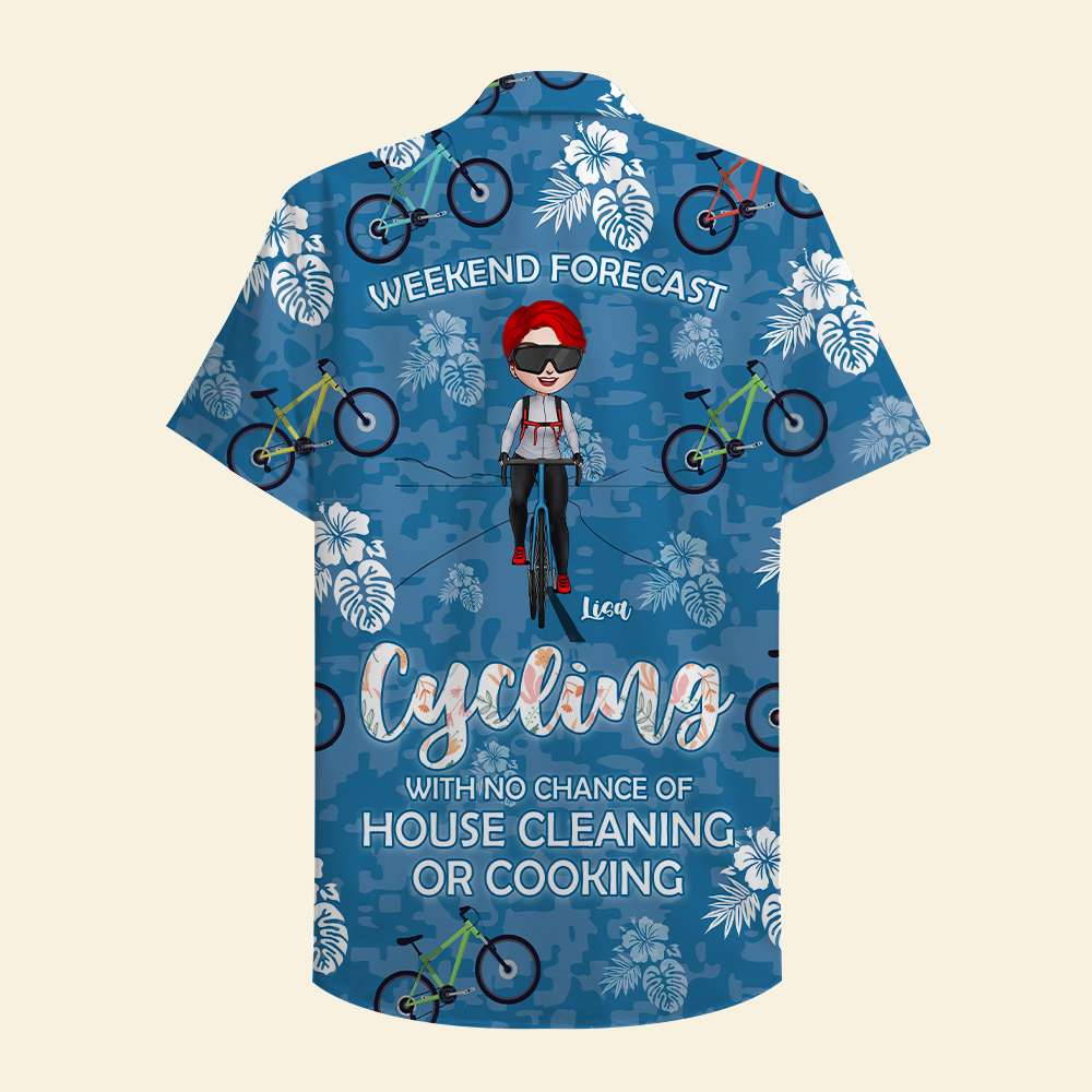 Personalized Cycling Girl Hawaiian Shirt - Weekend Forecast - Cycling With No Chance Of House Cleaning Or Cooking - Hawaiian Shirts - GoDuckee