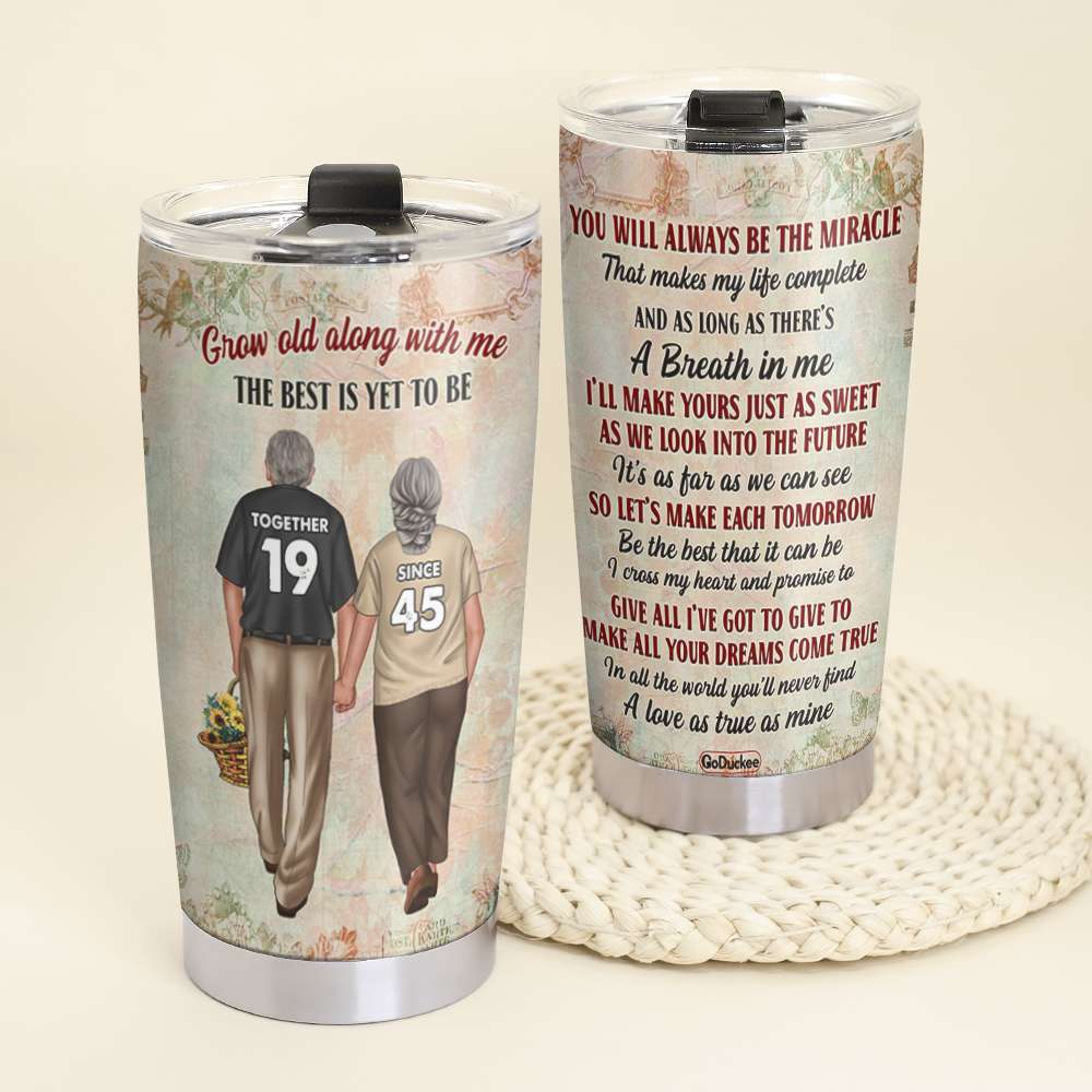 Personalized Old Couple Tumbler - Grow Old Along With Me The Best Is Yet To Be - Tumbler Cup - GoDuckee