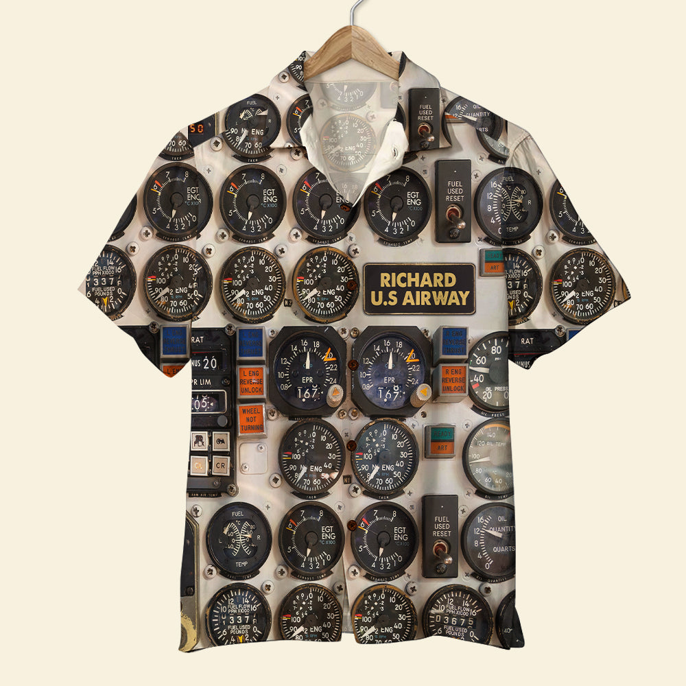 Vintage Pilot Seaplane Control Panel Hawaiian Shirt - Custom Name & Number - Hawaiian Shirts - GoDuckee