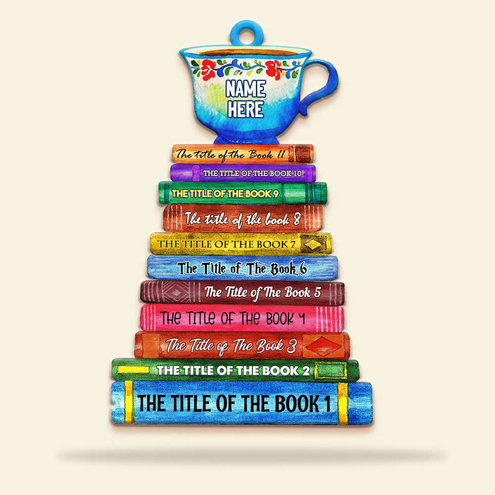 Tea & Stack Of Book Keychain - Custom Book Titles - Keychains - GoDuckee