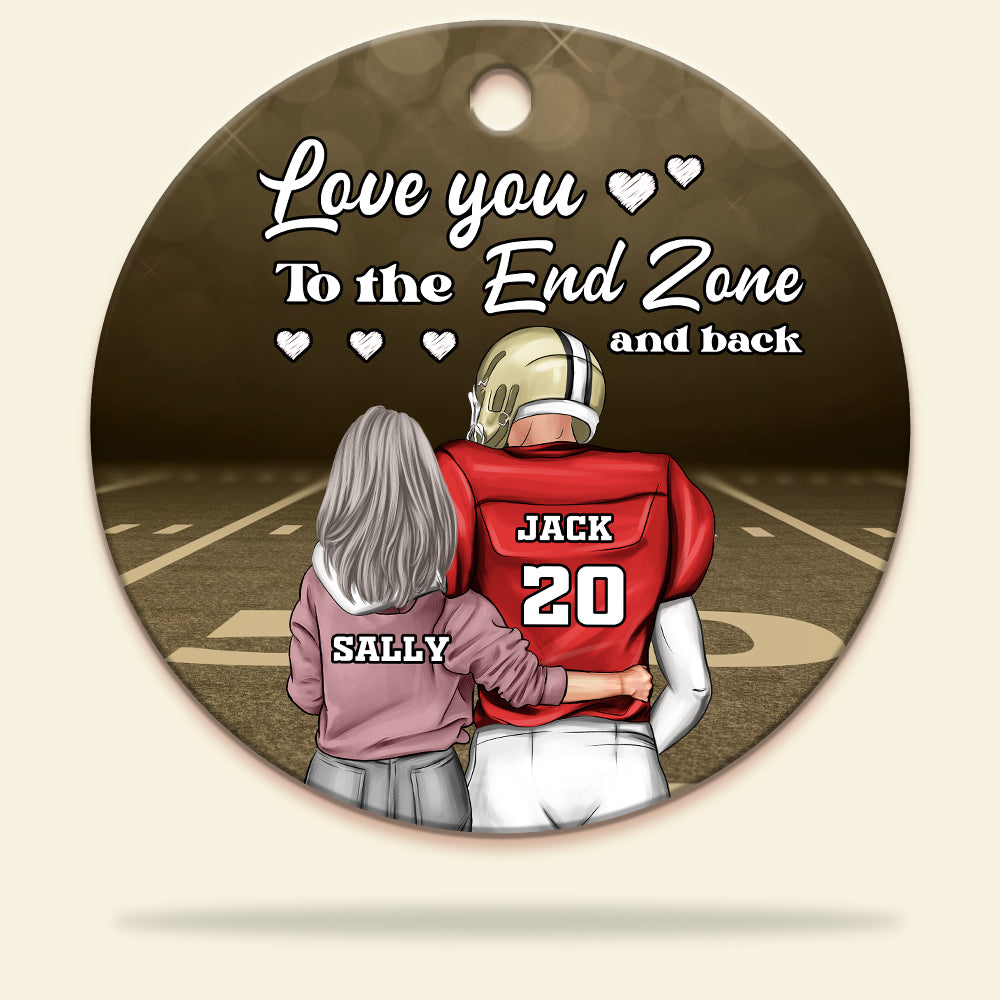 America Football Love you to the endzone Personalized Circle Ceramic Ornament - Ornament - GoDuckee