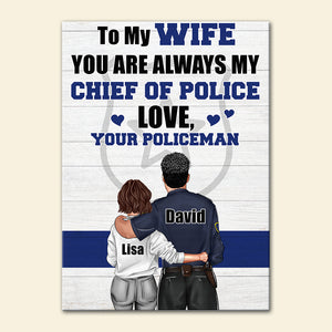 Personalized Police Couple Poster - To My Wife You Are Always My Chief Of Police - Thin Blue Line Background - Poster & Canvas - GoDuckee