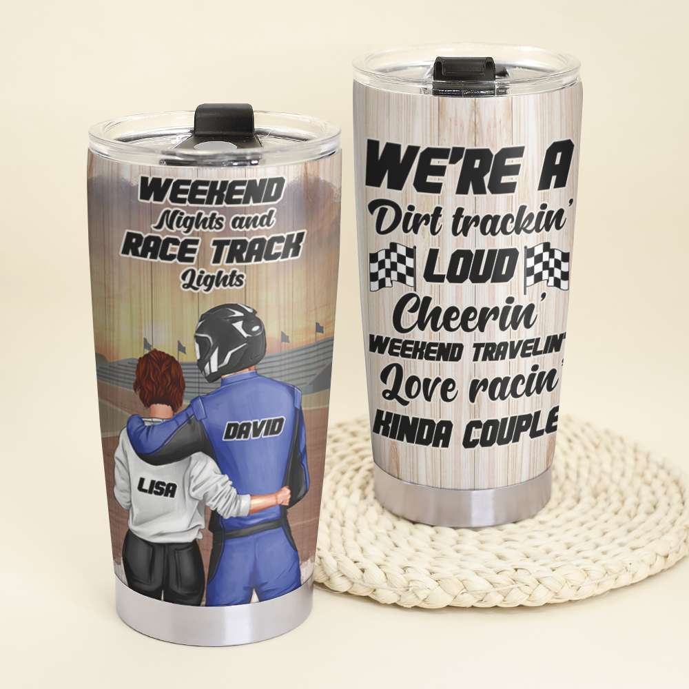 Personalized Racing Couple Tumbler - Weekend Nights And Race Track Lights - Tumbler Cup - GoDuckee
